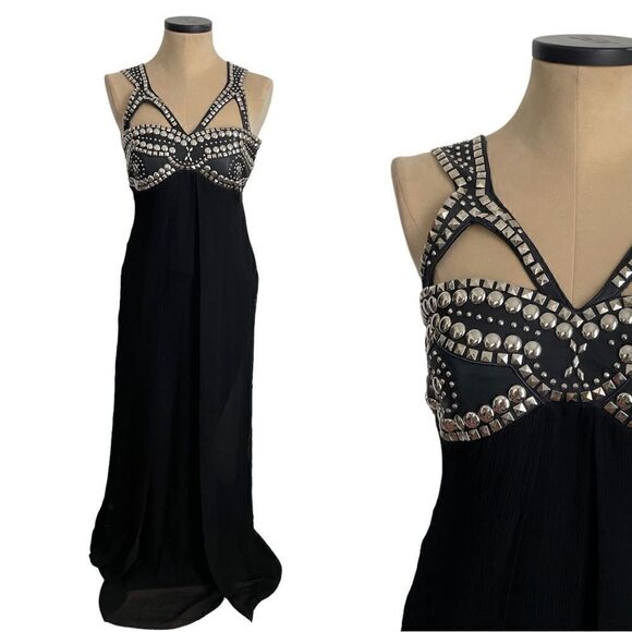 NWT Sheri BODELL 100% silk black studded gown - Picture 1 of 7